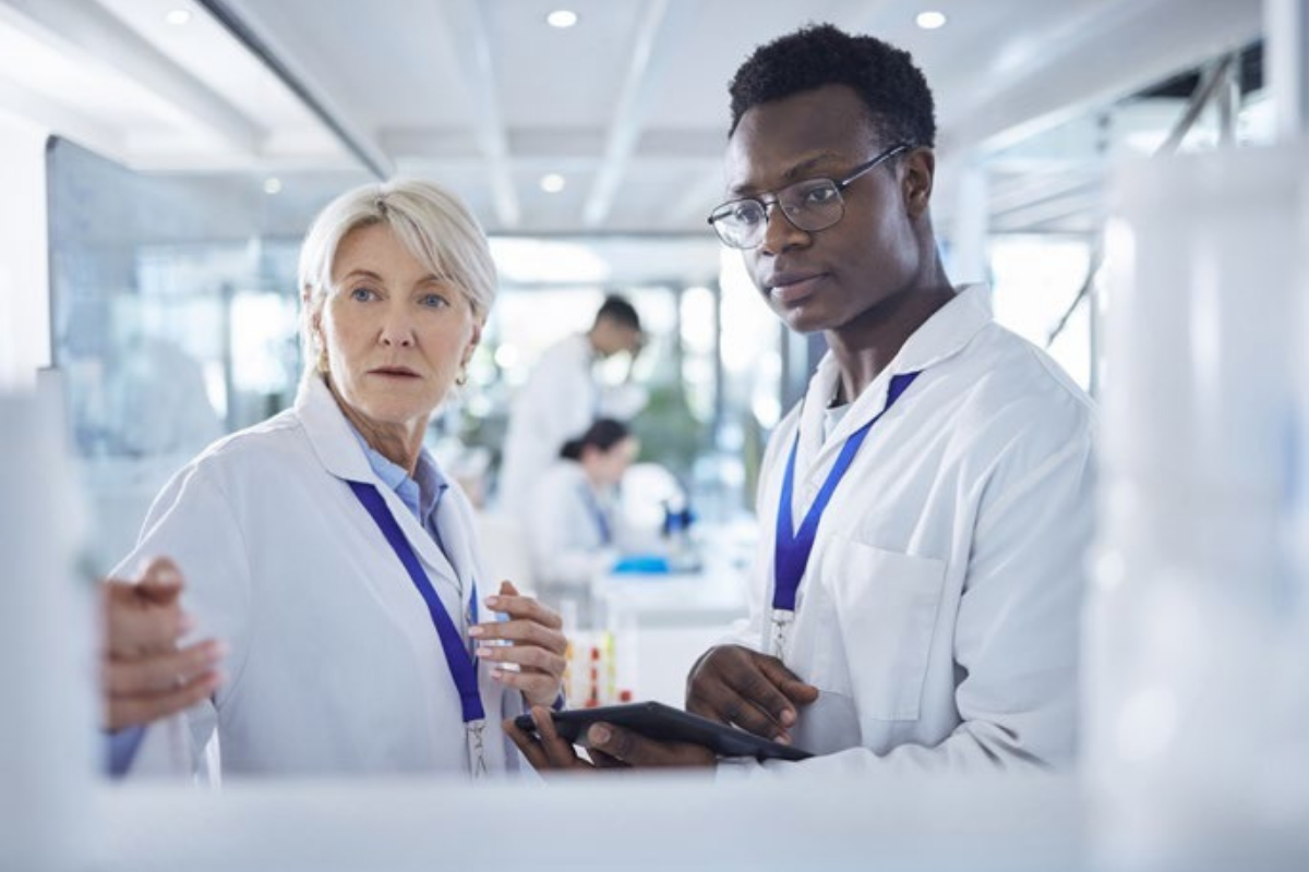 scientists reviewing data in a lab