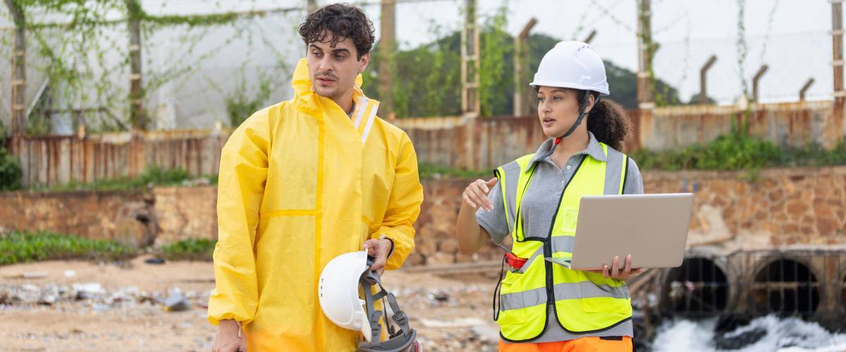 safety engineer and an environmental inspector auditing a water facility 